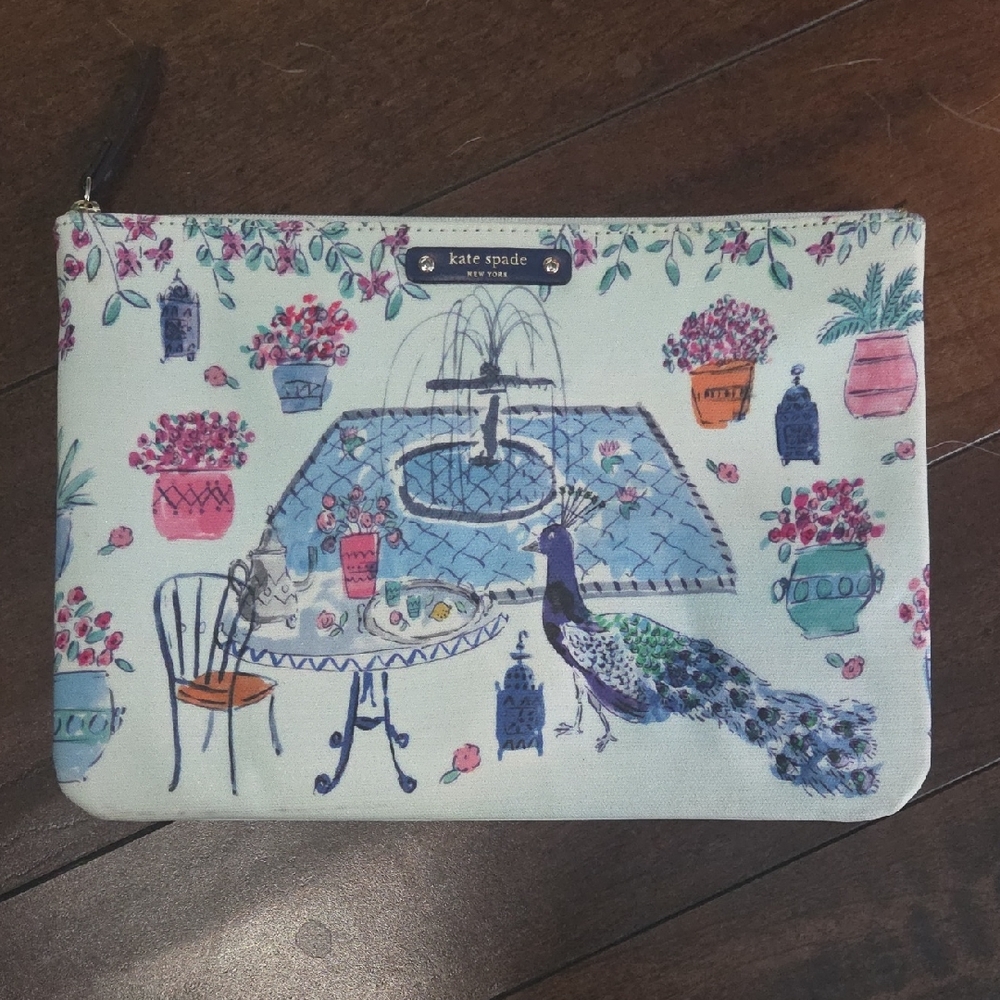 Kate Spade Blue and Pink Illustrated Pouch